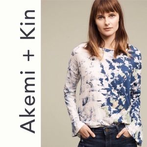 Anthropologie Akemi + Kin Blue and White Long Sleeve Top